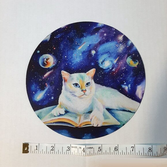 Cat reading in space galaxy custom art print computer mouse pad - Picture 2 of 2